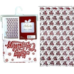 Christmas Candy Cane Shower Curtain Holiday XMas Fabric 70 x 72 in Red White
